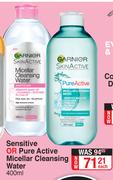 Garnier Sensitive Or Pure Active Micellar Cleansing Water-400ml