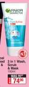 Garnier 3 In 1 Wash, Scrub & Mask-150ml