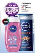Nivea Shower Gel For Men Or Women Assorted-250ml Each