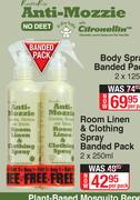 Anti Mozzie Room Linen & Clothing Spray Banded Pack-2 x 250ml Per Pack