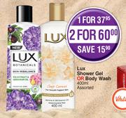 Lux Shower Gel Or Body Wash Assorted-For 2 x 400ml