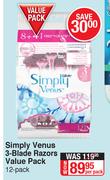 Simply Venus 3 Blade Razors Value Pack 12 Pack-Per Pack