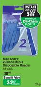 Max Shave 2 Blade Men's Disposable Razors 18 Pack-Per Pack