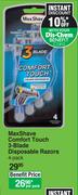 Max Shave Comfort Touch 3 Blade Disposable Razors 4 Pack-Per Pack