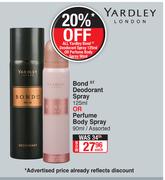 Yardley London Bond ST Deodorant Spray 125ml Or Perfume Body Spray 90ml-Each