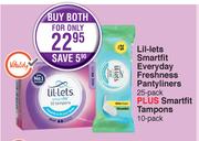 Lil-Lets Smartfit Everyday Freshness Pantyliners 25 Pack Plus Smartfit Tampons 10 Pack