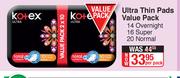 Kotex Ultra Thin Pads Value Pack 14 Overnight,16 Super,20 Normal-Per Pack
