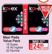 Kotex Maxi Pads Value Pack 16 Super, 16 All Nighter, 20 Normal-Per Pack