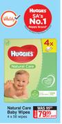 Huggies Natural Care Baby Wipes-4 x 56 Wipes Per Pack