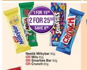 Nestle Milky Bar 80g Or Milo 80g Or Smarties Bar 80g Or Crunch 80g-For 2