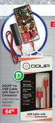 Dquip 1m USB Cable With Type C Connector (Assorted Colours)