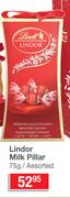 Lindor Milk Pillar Assorted-75g