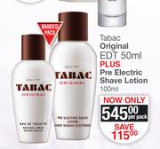 Tabac Original EDT 50ml Plus Pre Electric Shave Lotion 100ml-Per Pack