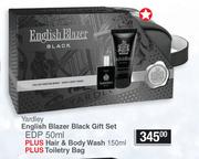 Yardley English Blazer Black Gift Set Of EDP 50ml Plus Hair & Body Wash 150ml & Toiletry Bag