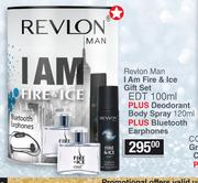 Revlon Man I Am Fire & Ice Gift Set of EDT 100ml + Deodorant Body Spray 120ml & Bluetooth Earphone