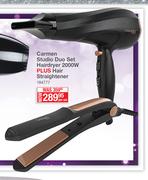 Carmen Studio Duo Set Hairdryer 2000W + Hair Straightener-Per Set