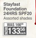 Yardley Stayfast Foundation 24 HRS SPF20 (Assorted Shades)-Each