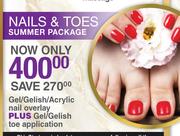Nails & Toes Summer Package Gel/ Gelish/ Acrylic Nail Overlay+Gel/ Gelish Toe Application
