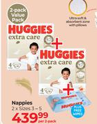 Huggies Extra Care Nappies 2 x Sizes 3-5-Per 2 Pack