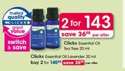 Clicks Essential Oil Tea Tree-2x20ml Per Offer