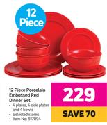 12 Piece Porcelain Embossed Red Dinner Set