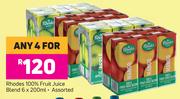 Rhodes 100% Fruit Juice Blend Assorted-For Any 4 x 6 x 200ml