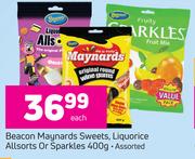 Beacon Maynards Sweets, Liquorice Allsorts Or Sparkles Assorted-400g Each