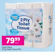 Great Value 2 Ply Toilet Tissue-18's Each