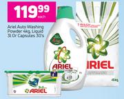 Ariel Auto Washing Powder 4Kg, Liquid 3Ltr Or Capsules 30's-Each