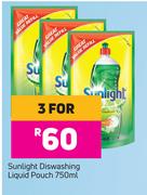 Sunlight Dishwashing Liquid Pouch-For 3 x 750ml 