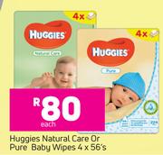 Huggies Natural Care Or Pure Baby Wipes 4 x 56's-Each