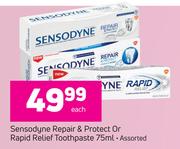 Sensodyne Repair & Protect Or Rapid Relief Toothpaste Assorted-75ml Each