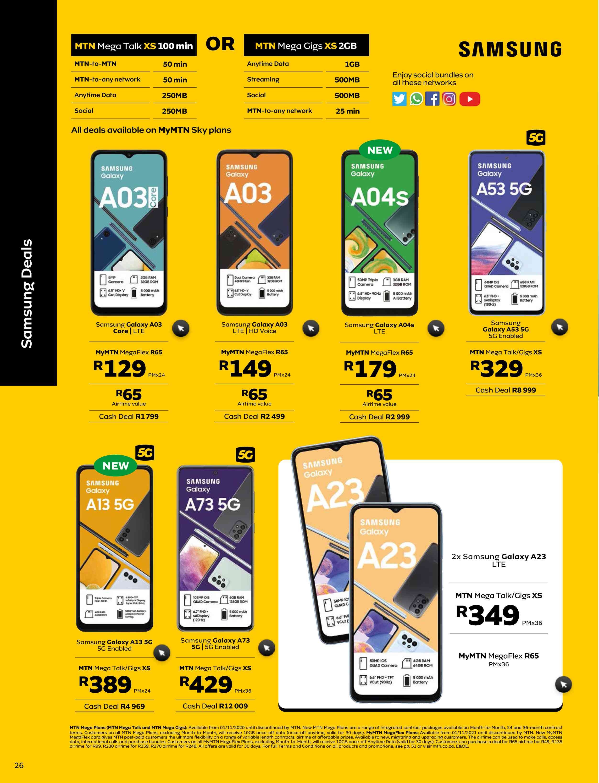 Special 2 x Samsung Galaxy A23 LTEOn MTN Mega Talk/Gigs XS + MyMTN