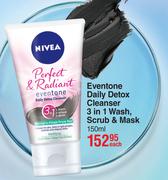 Nivea Perfect & Radiant Eventone Daily detox Cleanser 3 In 1 Wash, Scrub & Mask-150ml Each