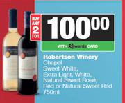 Robertson Winery Chpel Sweet White Extra Light,NL Sweet Rose,Red Or NL Sweet Red-For 2 x 750ml