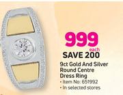9ct Gold & Silver Round Centre Dress Ring-Each