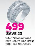 Cubic Zirconia Broad Pave Centre Line Dress Ring-Each