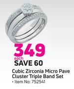 Cubic Zirconia Micro Pave Cluster Triple Band Set-Each