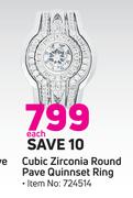 Cubic Zirconia Round Pave Quinnset Ring-Each