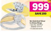 9ct Gold & Silver CZ Dress Rings-Each