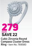 Cubic Zirconia Round Compass Cluster Dress Ring-Each