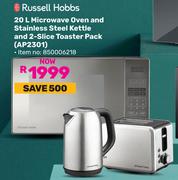 Russell Hobbs 20Ltr Mivrowave Oven And Stainless Steel Kettle & 2-Slice Toaster Pack AP2301