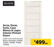 Dortello Accra, Dacar, Tunis, Casa Blanc & Lagos Interior Primed Doors-2032m (h) x 813mm (w) Each