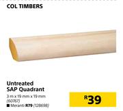 0Col Timbers Untreated SAP Quadrant-3m x 19mm x 19mm