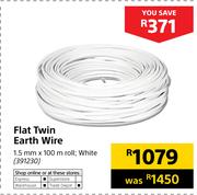 Flat Twin Earth Wire 1.5mm x 100m Roll (White)