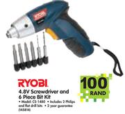 Ryobi 4.8V Screwdriver And 6 Piece Bit Set CS-1480-Per Set
