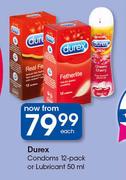 Durex Condoms 12 Pack Or Lubricants-50ml Each