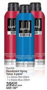 Dunhill Deodorant Spray Value 3 Pack 2 x Desire Red 226ml, 1 x Desire Blue 226ml-Per Pack
