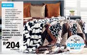 Mzansi Brown/ Zebra/ Animal 2 Ply 6kg Embossed Sherpa Blanket-Each