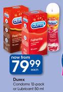 Durex Condoms 12 Pack Or Lubricants-50ml Each